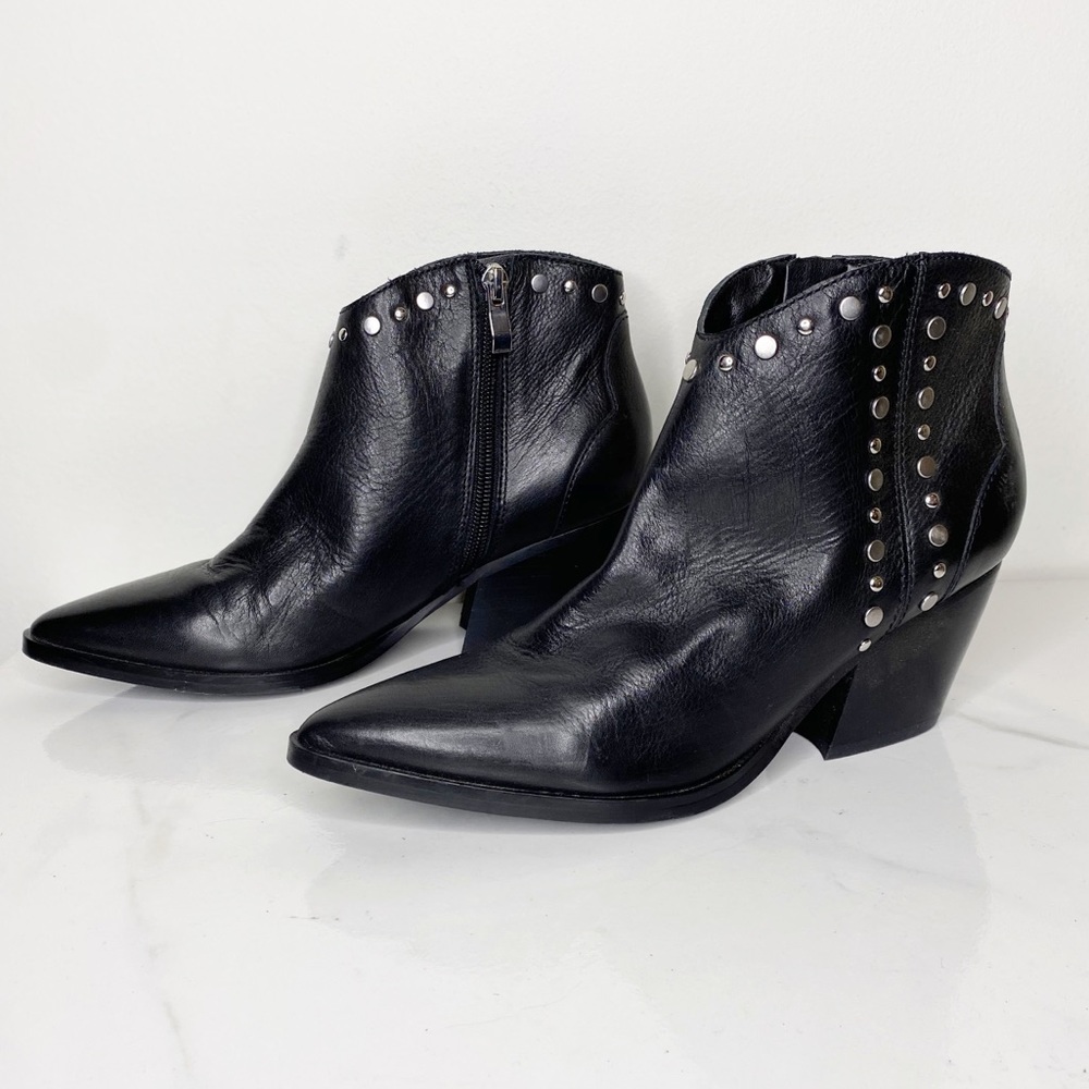 Marc Fisher Black Stud Pointed Toe Booties 7.5 - image 1